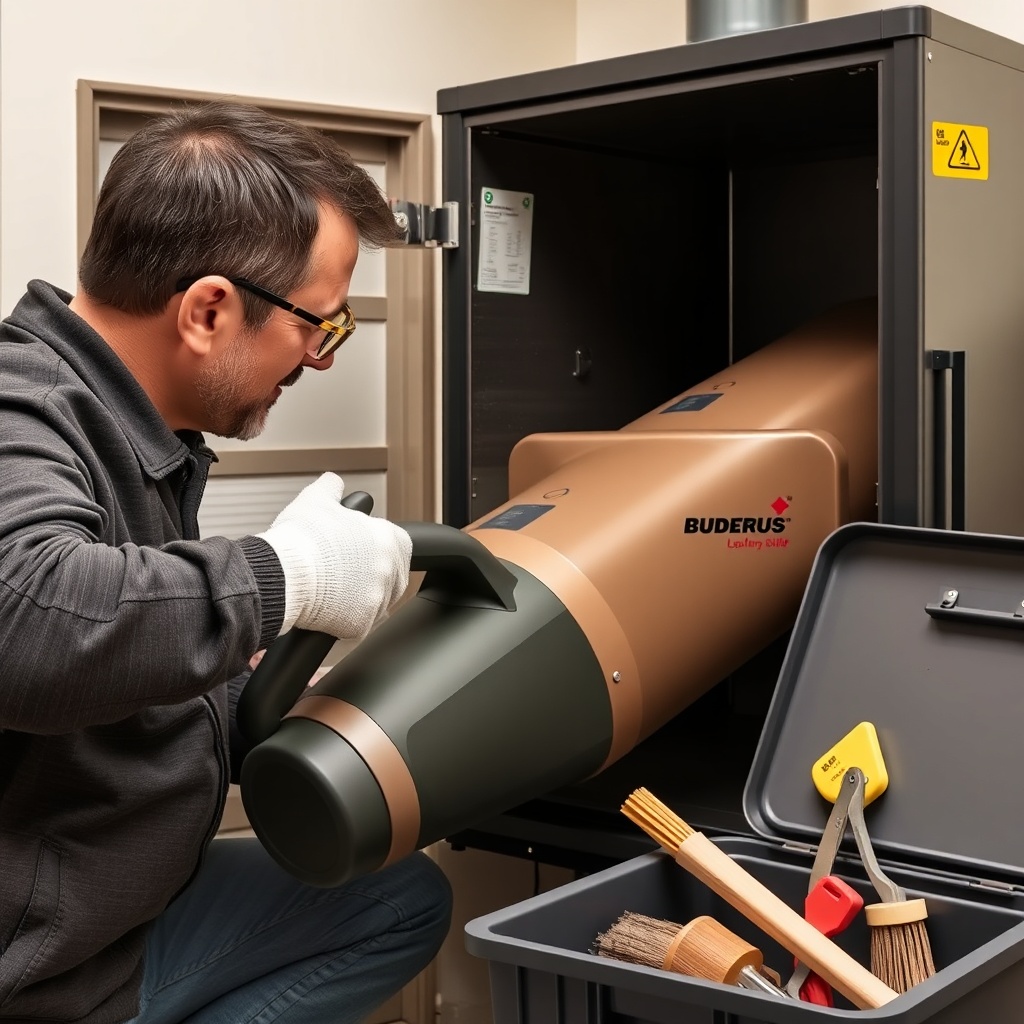 A photorealistic image of a homeowner wearing gloves and safety glasses