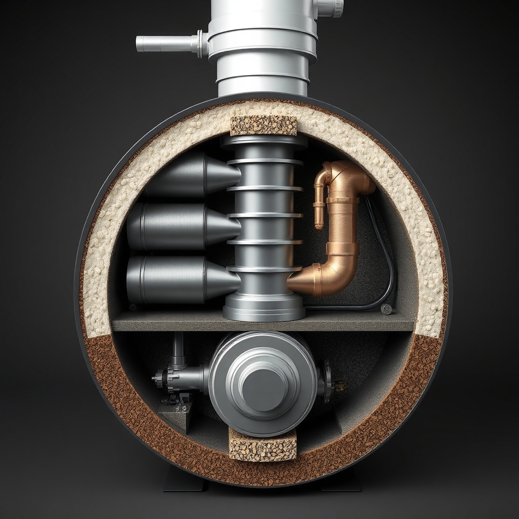 A photorealistic cross-section of a Buderus Logano SP211 pellet boiler showing the steel h