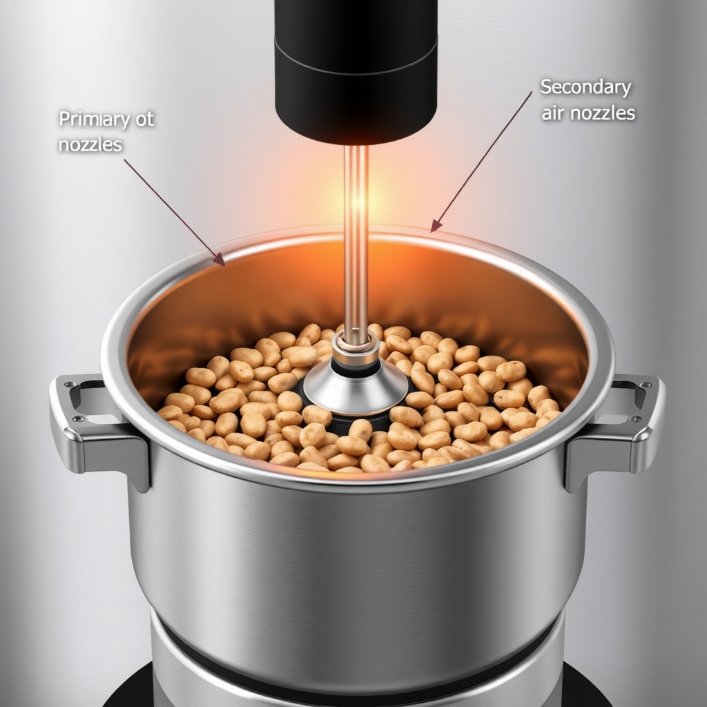 A photorealistic close-up illustration of the Buderus Logano SP211 burner system showing t