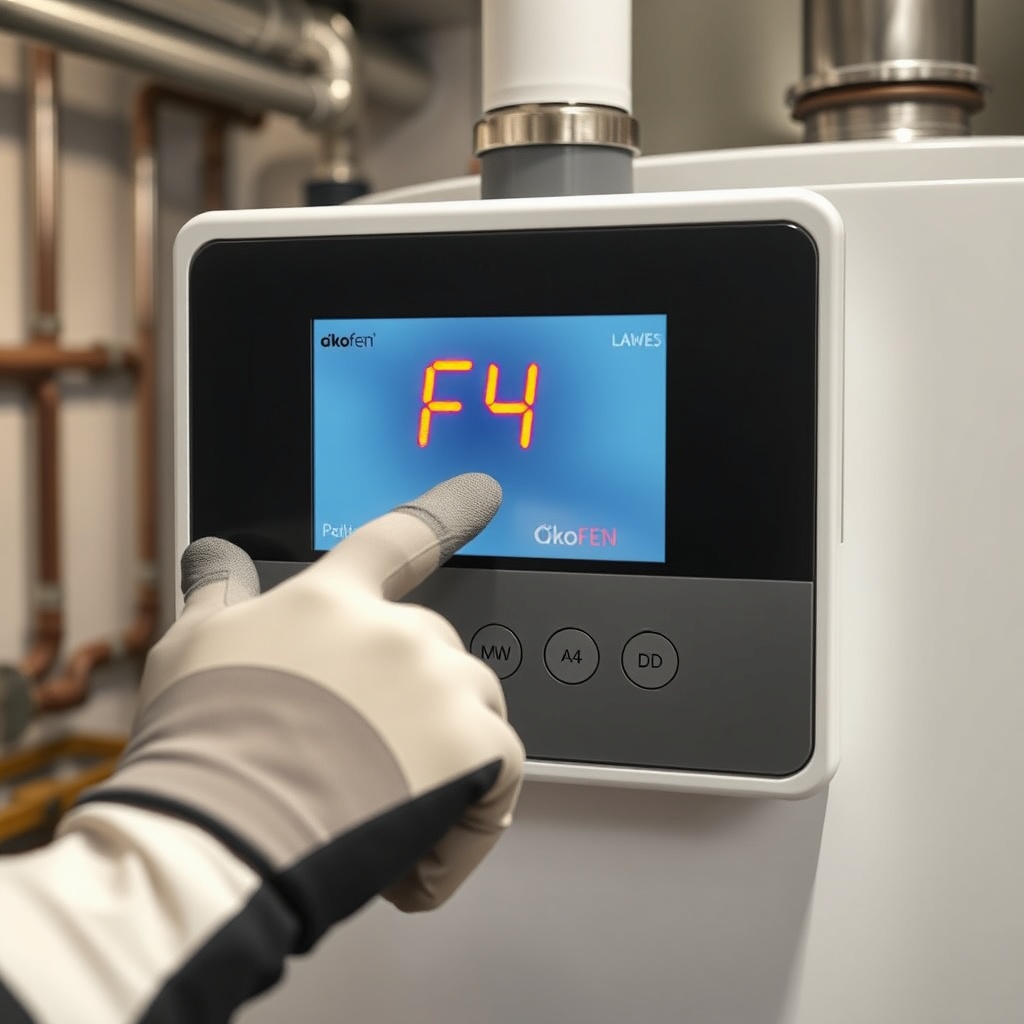 A close-up photorealistic photo of the ÖkoFEN Pellematic Plus control panel showing the nu