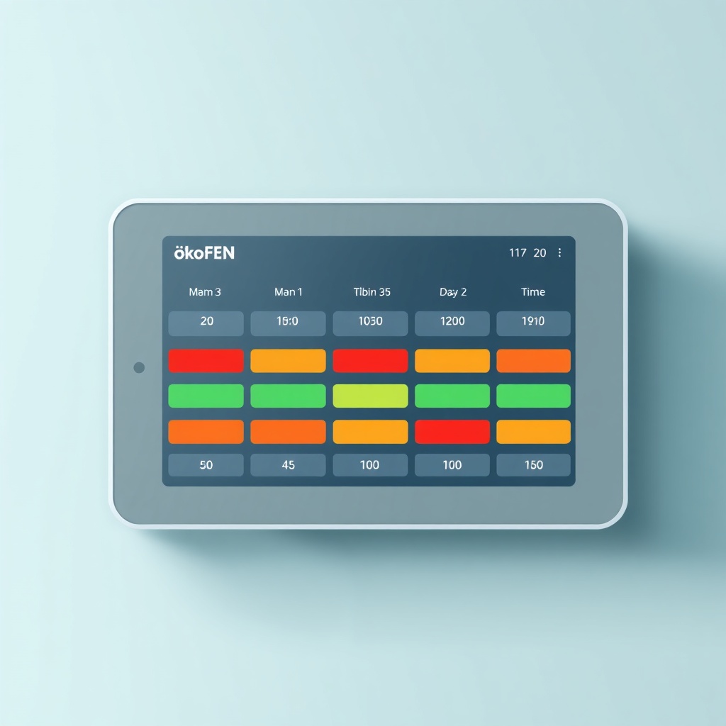 A simple illustration showing a weekly schedule interface on the ÖkoFEN touchscreen with t