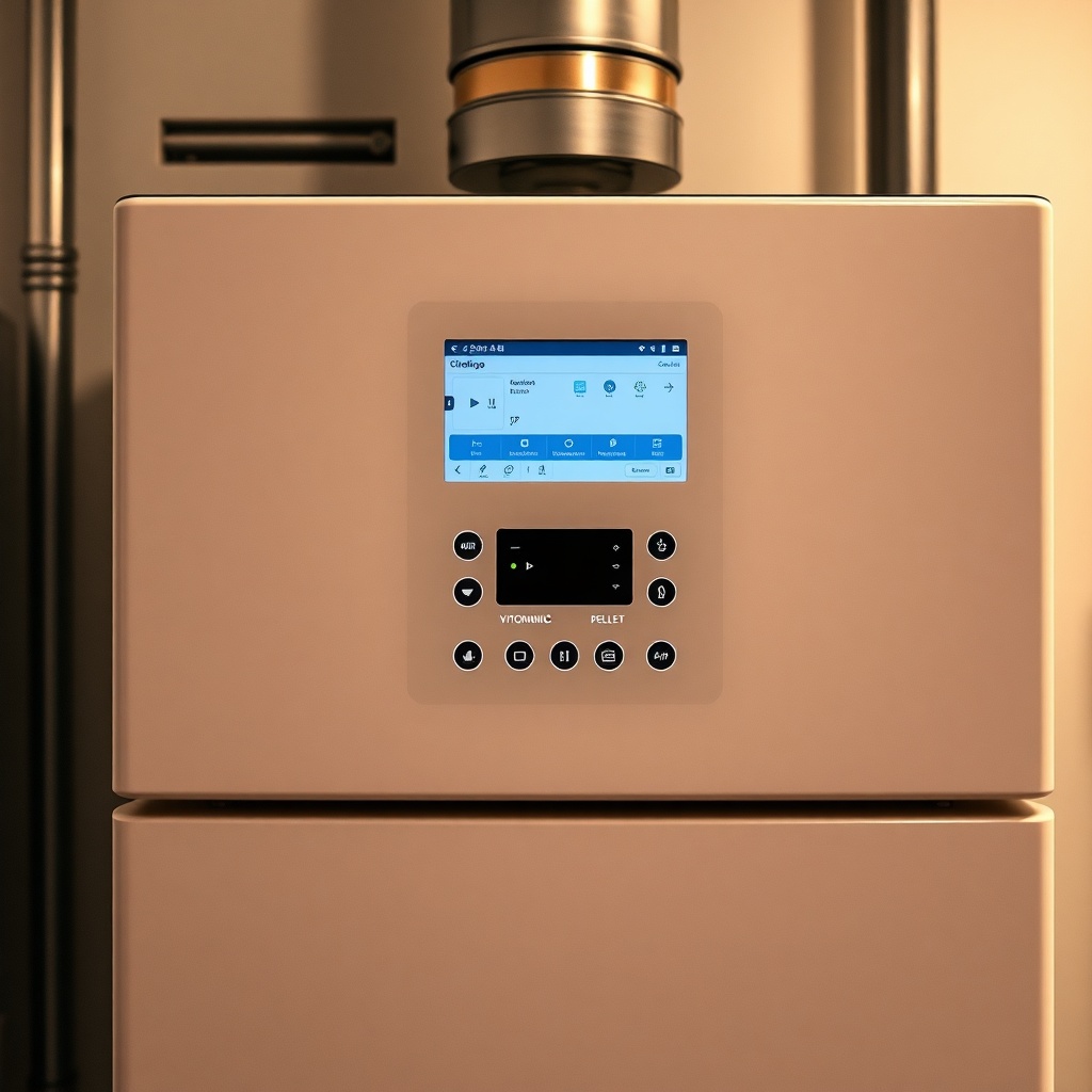 A clean photograph showing the front control panel of a Viessmann Vitoligno 300-C pellet b