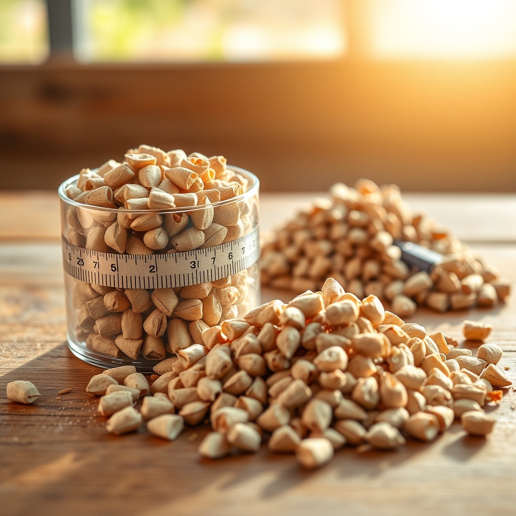 Close-up photograph of high-quality ENplus-A1 wood pellets with 6mm diameter