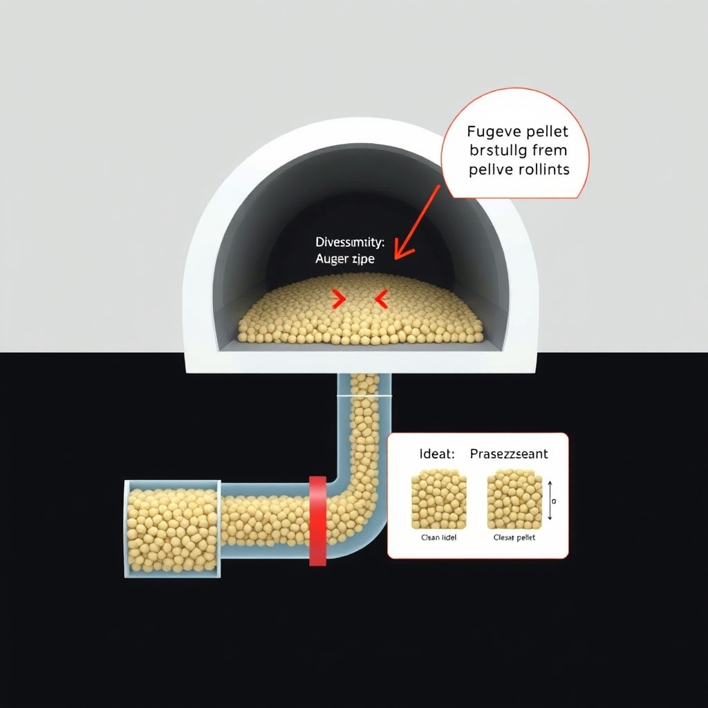 Cross-section illustration showing a clean pellet hopper and transparent Auger pipe feedin